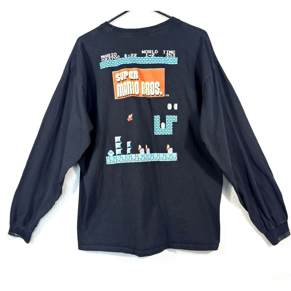 Nintendo Super Mario Bros Long Sleeve XL⁠ Shirt Black Pixel 8-Bit Graphic Tee